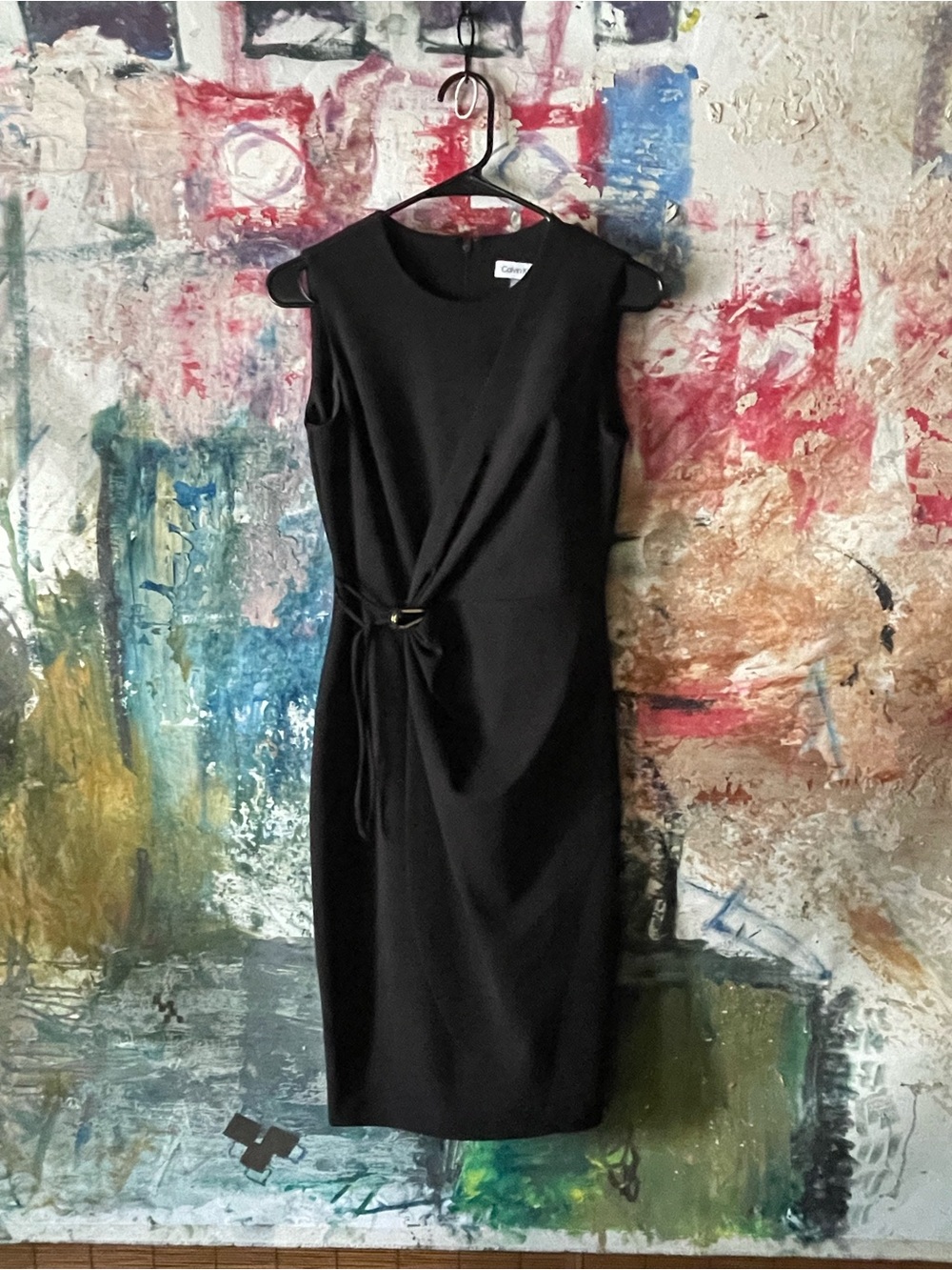 Calvin Klein Black Sleeveless Sheath Dress with Side Ring Detail